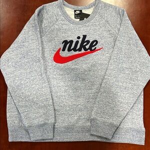 Nike Men's Heather Gray Crewneck Sweater with Red Swoosh